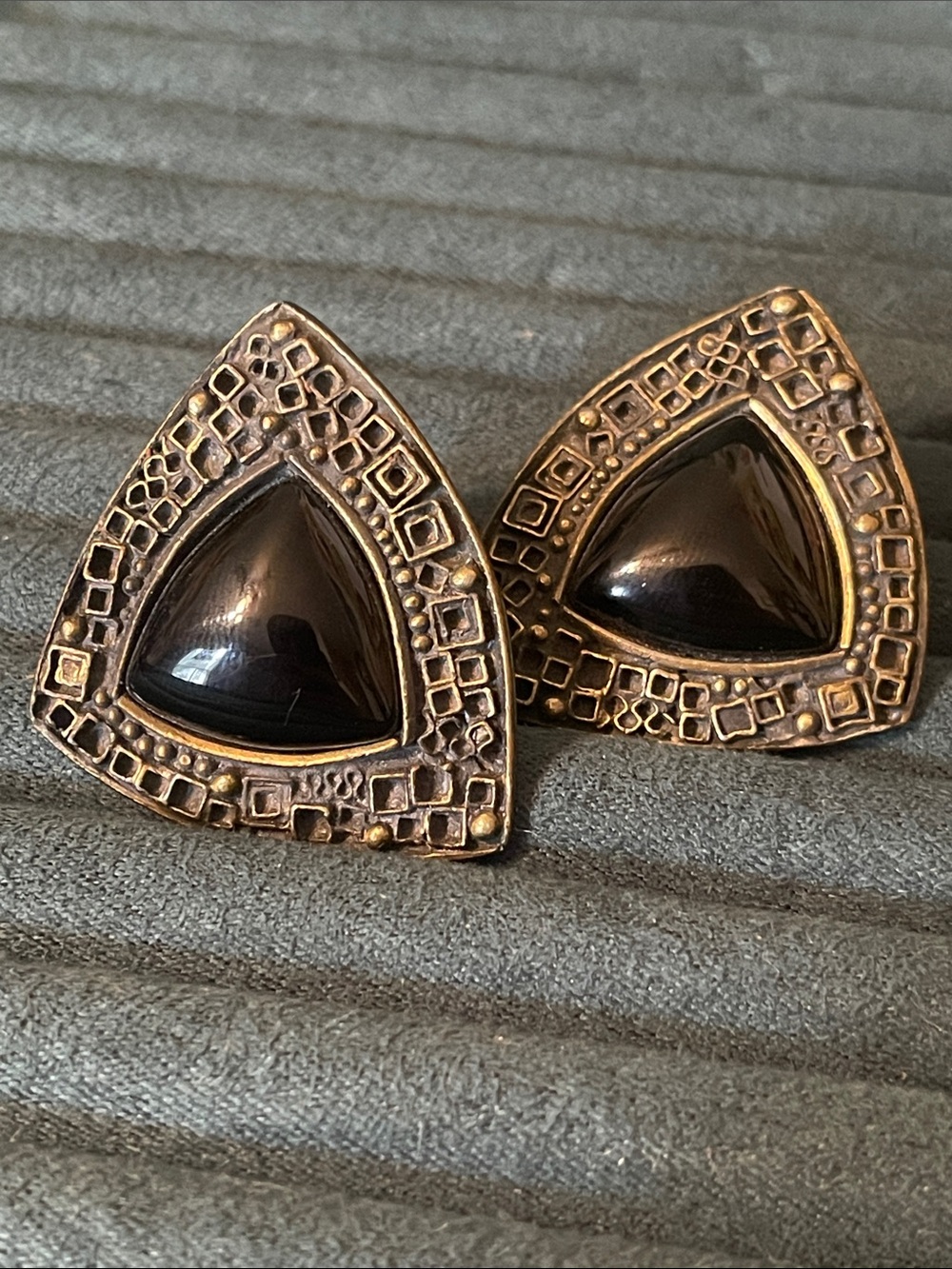 Vintage Lazuli Byzantine Revival Style Oversized Statement Clip On Earrings